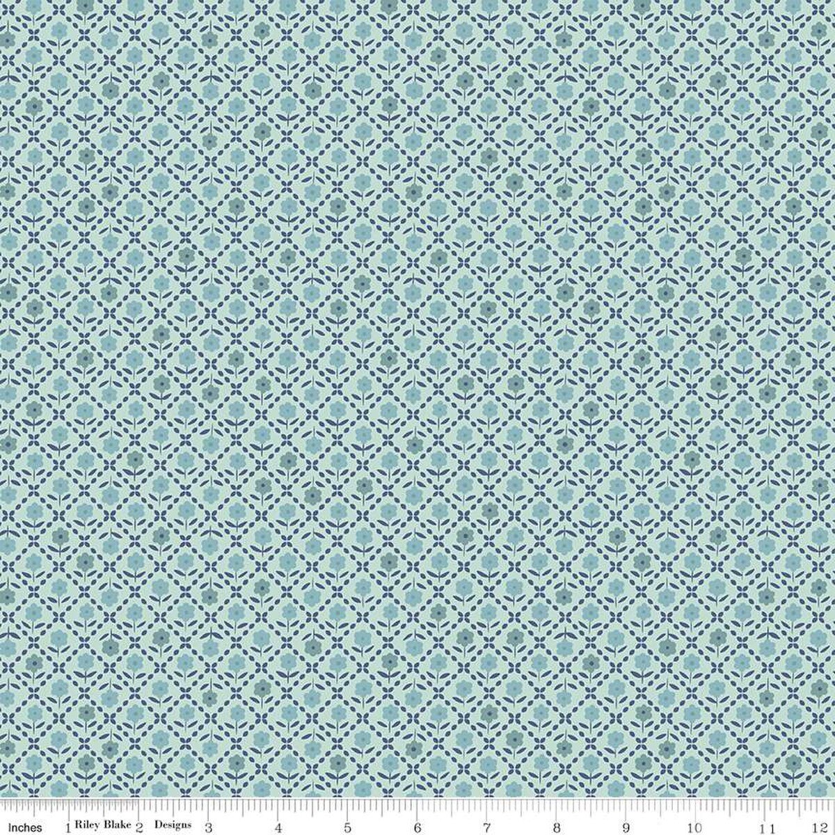 Bee Plaids Zinnia Lattice Cottage Blue Lori Holt Riley Blake Designs Cotton Fabric RB-C12024-Cottage