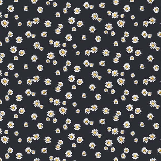 Beecroft Daisies Charcoal Black Deborah Edwards Northcott Cotton Fabric