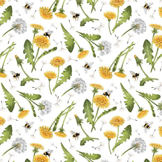 Beecroft Dandelion Toss White Multi Deborah Edwards Northcott Cotton Fabric