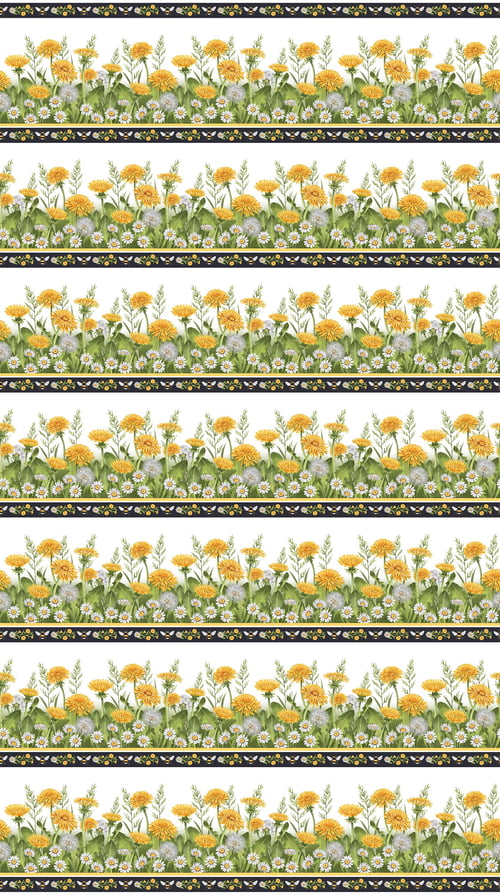 Beecroft Floral Border Stripe White Multi Deborah Edwards Northcott Cotton Fabric