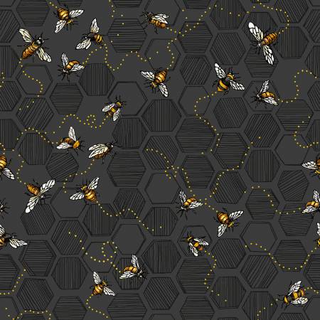 Bees Honeycomb Charcoal Bee Kind Paintbrush Studio Cotton Fabric