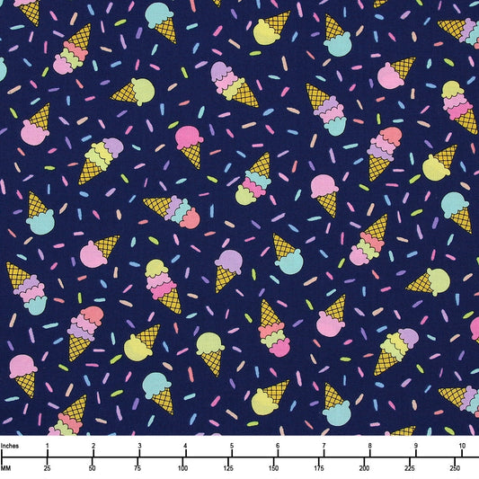 Believe Tossed Ice Cream and Sprinkles Navy Blue Andover Fabrics Cotton Fabric