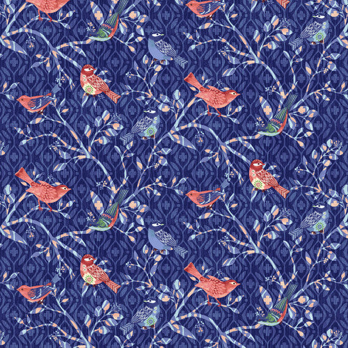 Bella Blue Birds Bird Branches Indigo Blue Jennifer Brinley Studio E Cotton Fabric