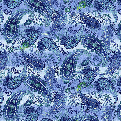 Bella Blue Birds Paisley Blue Jennifer Brinley Studio E Cotton Fabric