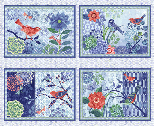 Bella Blue Birds Placemats Panel 24" Light Blue Jennifer Brinley Studio E Cotton Fabric