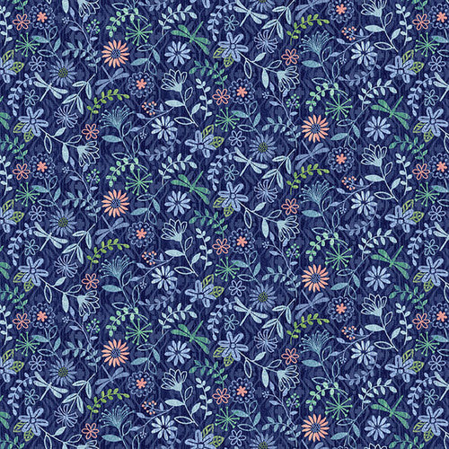 Bella Blue Birds Tiny Flowers Indigo Blue Jennifer Brinley Studio E Cotton Fabric