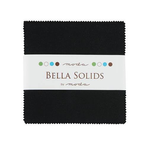 Bella Solids Black 5" Squares Charm Pack Moda Cotton Fabric