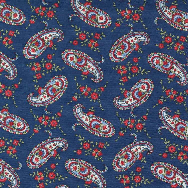 Belle Isle Farmhouse Paisley Floral Navy Blue Minick & Simpson Moda Fabrics Cotton Fabric