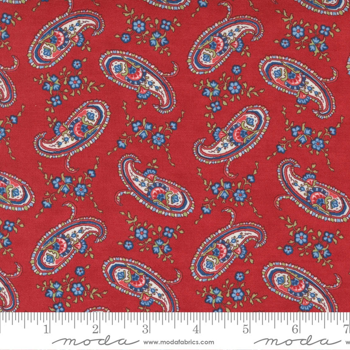 Belle Isle Farmhouse Paisley Floral Red Minick & Simpson Moda Fabrics Cotton Fabric