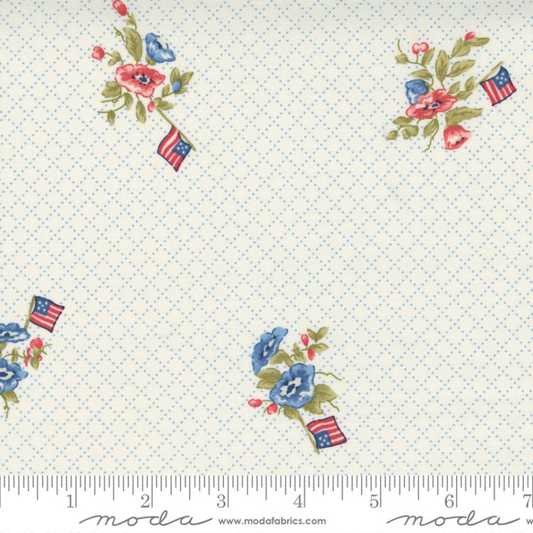 Belle Isle Flags Flowers Patriotic Cream Minick & Simpson Moda Fabrics Cotton Fabric