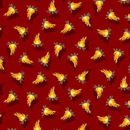 Beneath the Stars Campfires Red Gracie Popp Studio E Cotton Fabric