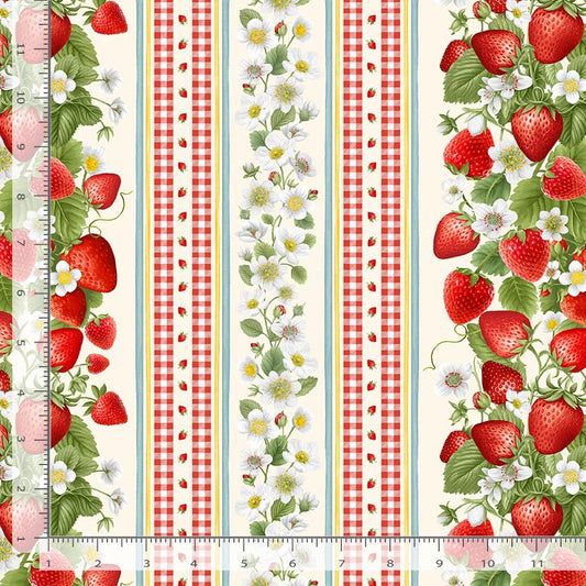 Berry Sweet Strawberries 11 inches Stripe Cream Timeless Treasures Cotton Fabric TT-FRUIT-CD3401-CREAM