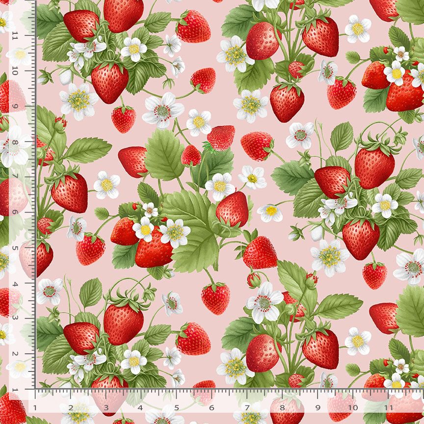 Berry Sweet Strawberries Bouquet Pink Timeless Treasures Cotton Fabric TT-FRUIT-CD3402-PINK