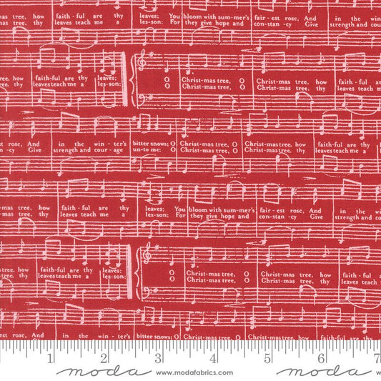 Berry and Pine O Christmas Tree Text and Words Music Notes Cranberry Red Cranberry Red Lella Boutique Moda Cotton Fabric MD-5244-14