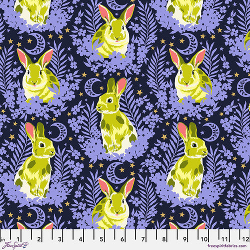 Besties Hop To It Rabbit Bluebell Black Purple Metallic Tula Pink Free Spirit Cotton Fabric