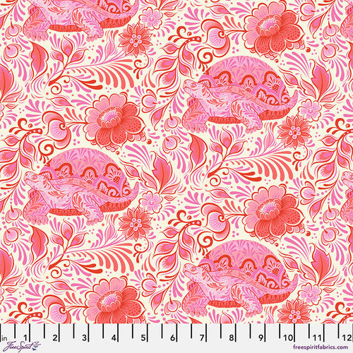 Besties No Rush Floral Turtle Blossom Pink Tula Pink Free Spirit Cotton Fabric