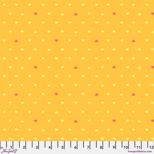 Besties Unconditional Love Heart Buttercup Yellow Metallic Tula Pink Free Spirit Cotton Fabric