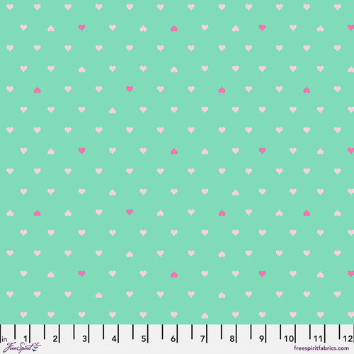 Besties Unconditional Love Heart Meadow Green Metallic Tula Pink Free Spirit Cotton Fabric