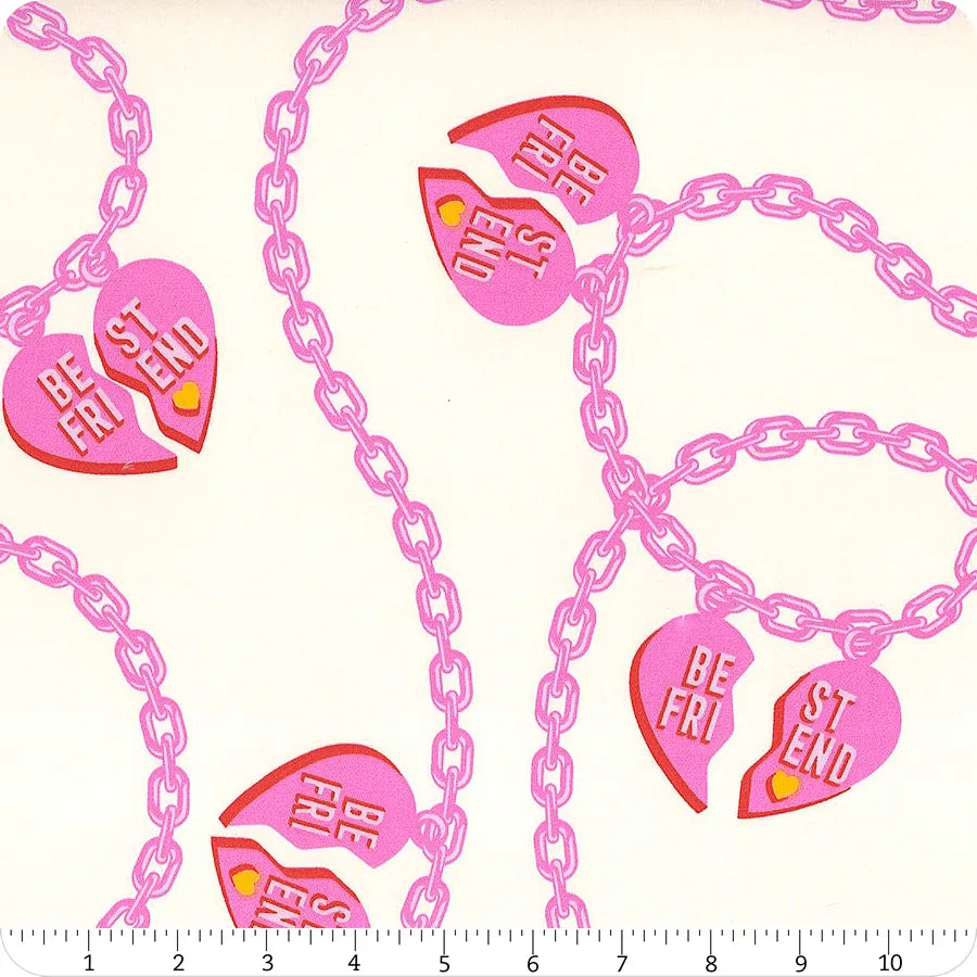 Besties 108" Wide Back Big Charmer Heart Chains Blossom Cream Tula Pink Free Spirit Cotton Fabric