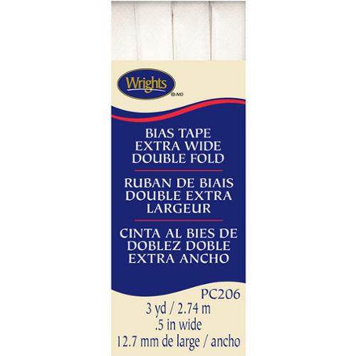 Bias Tape Extra Wide Double Fold White 0.5" wide x 3 yards Wrights WRI-PC206-030