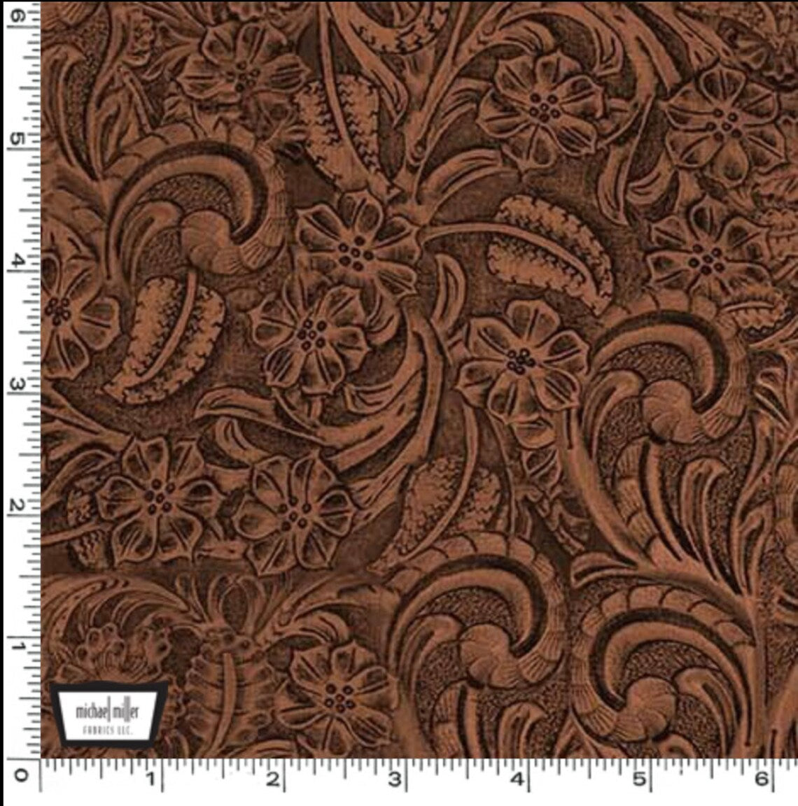 Big Sky Country Tooled Leather Floral Brown Michael Miller Cotton Fabric