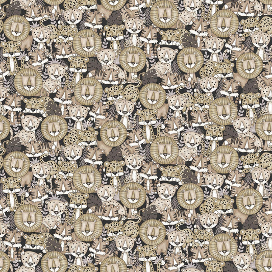 Big Kitties Lion Tiger Packed Beige Shelly Comisky Henry Glass Cotton Fabric HG-1630-49