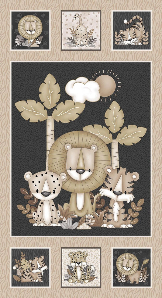 Big Kitties Lion Panel 24" Shelly Comisky Henry Glass Cotton Fabric HG-1641P-49