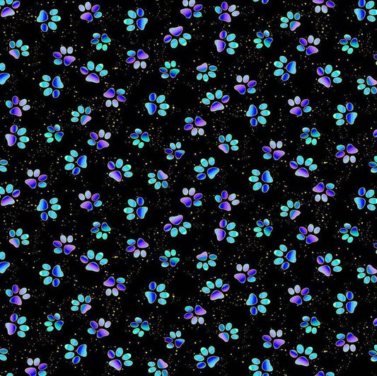 Bijoux Metallic Paw Prints Black Chong-A-Hwang Timeless Treasures Cotton Fabric