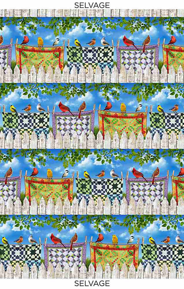 Birds on Quilts 11" Stripe Multi Timeless Treasures Cotton Fabric