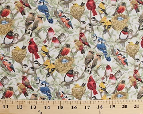Birds Branches Nests Eggs Leaves Allover Cream Elizabeth's Studio Cotton Fabric