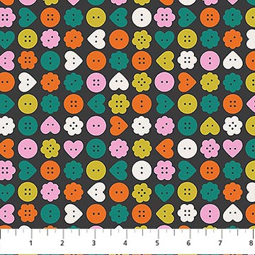 Bits and Bobs Buttons Black FIGO Northcott Cotton Fabric NC-91266-99