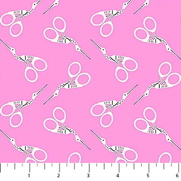 Bits and Bobs Scissors Pink FIGO Northcott Cotton Fabric NC-91270-21