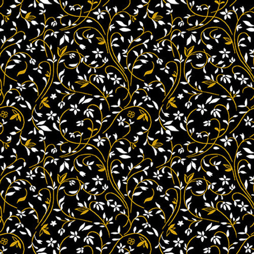 Black, White 24 Karat Swirling Vine Black Color Principle Henry Glass Cotton Fabric