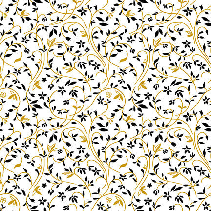 Black, White 24 Karat Swirling Vine White Color Principle Henry Glass Cotton Fabric