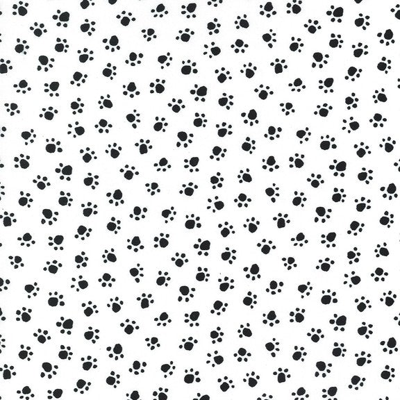 Black & White Paw Prints Ebony Black Michael Miller Cotton Fabric