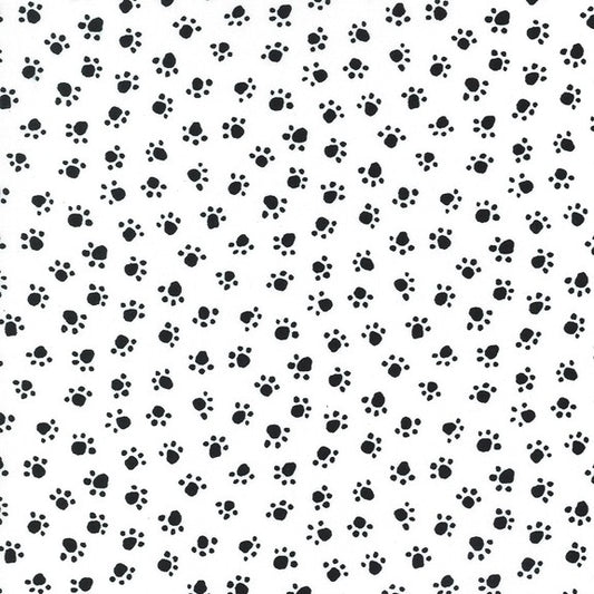 Black & White Paw Prints Ebony Black Michael Miller Cotton Fabric