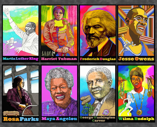 Black History Heroes Panel 35.5" Multi David Textiles Cotton Fabric DT-GL-0114-4C-1