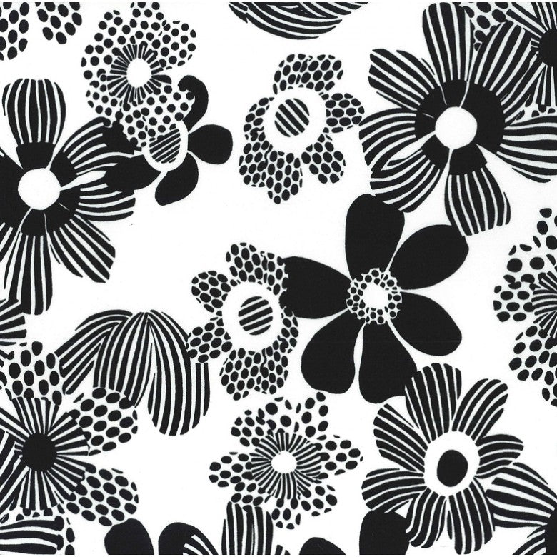 Black & White Groovy Dalm White Michael Miller Cotton Fabric