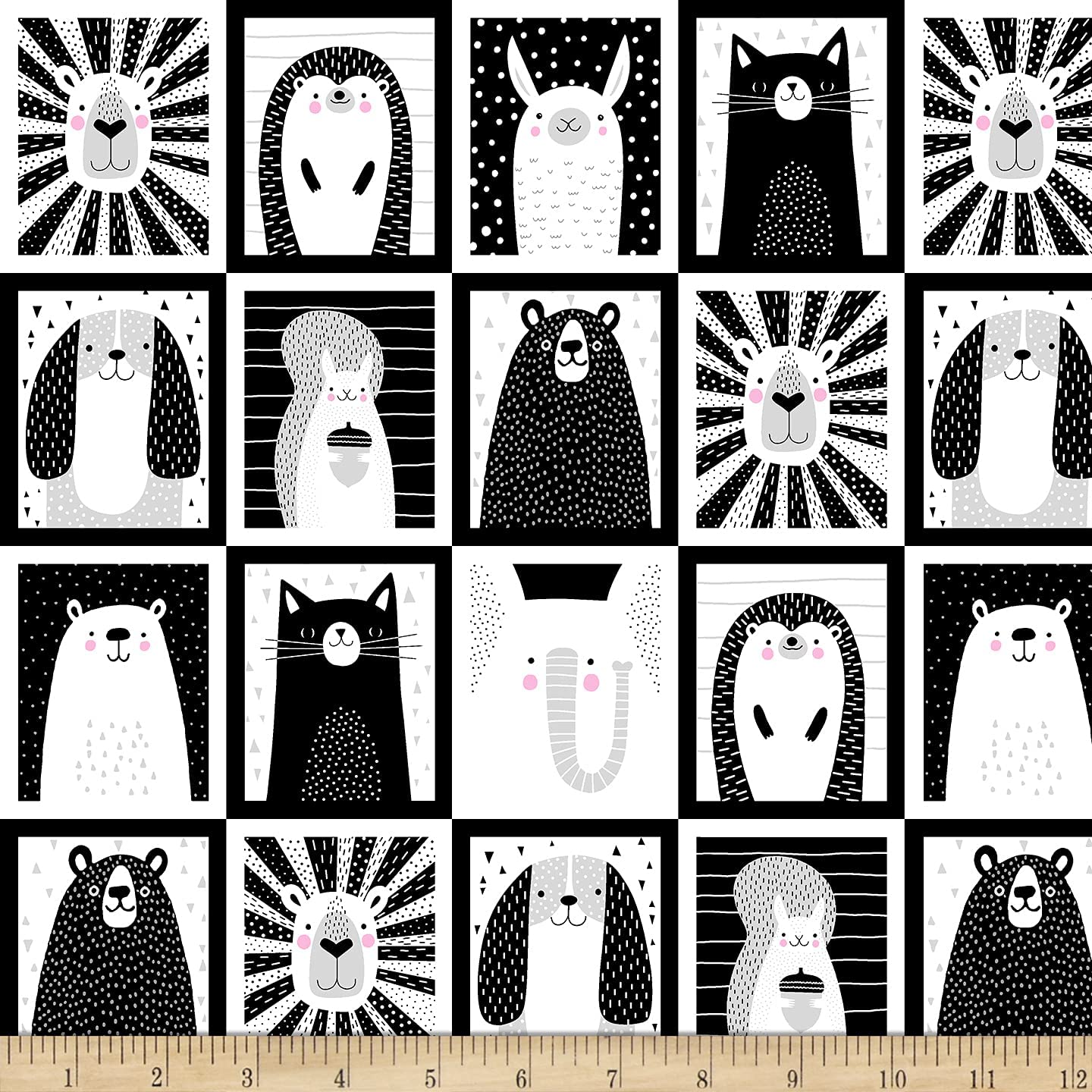 Black and White a Touch of Bright Animals Black and White Packed Studio E Cotton Fabric