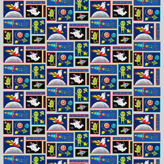 Blast off into Space Blocks Continuous Gray Kate Mawdsley Henry Glass Cotton Fabric