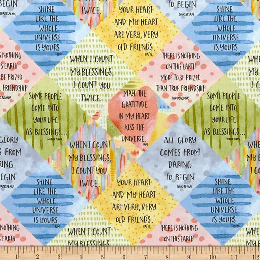 Blessings Collection Inspirational Words Diagonal Henry Glass Cotton Fabric