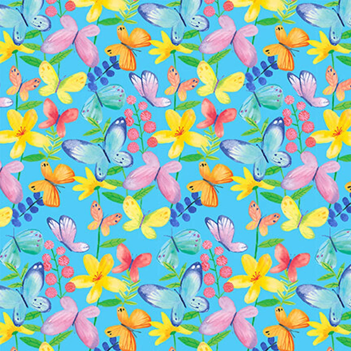 Bloom Bouquet II Butterflies Allover Medium Blue Color Pop Studio Blank Quilting Cotton Fabric