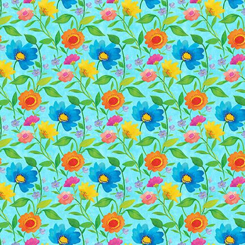 Bloom Bouquet II Small Florals Medium Blue Color Pop Studio Blank Quilting Cotton Fabric