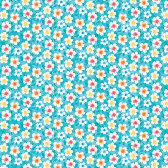 Bloom Bouquet II White Flowers Medium Blue Color Pop Studio Blank Quilting Cotton Fabric