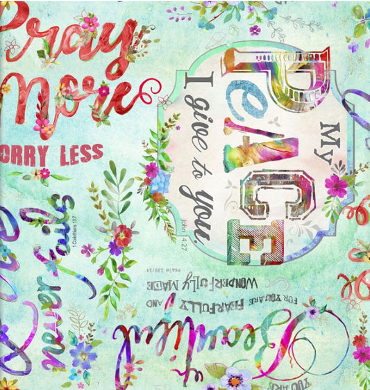 Bloom Grace Words of Encouragement Connie Haley 3 Wishes Cotton Fabric