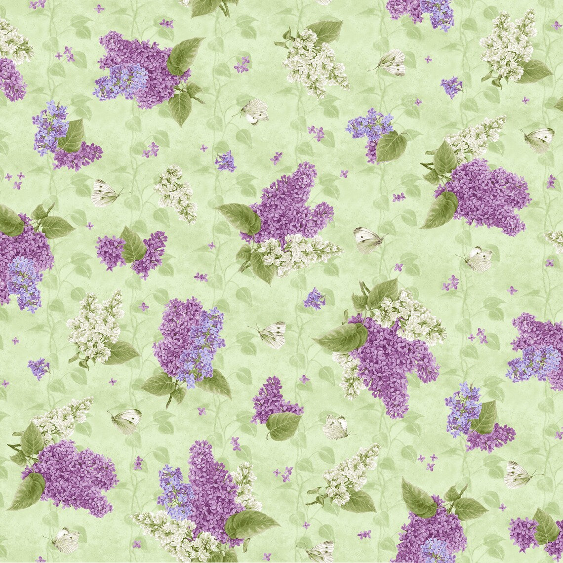 Bloomerang Tossed Lilac and Butterflies Green Jane Shasky Henry Glass Cotton Fabric