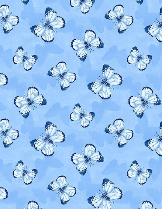 Blooming Blue Butterfly Toss Medium Blue Danielle Leone Wilmington Prints Cotton Fabric