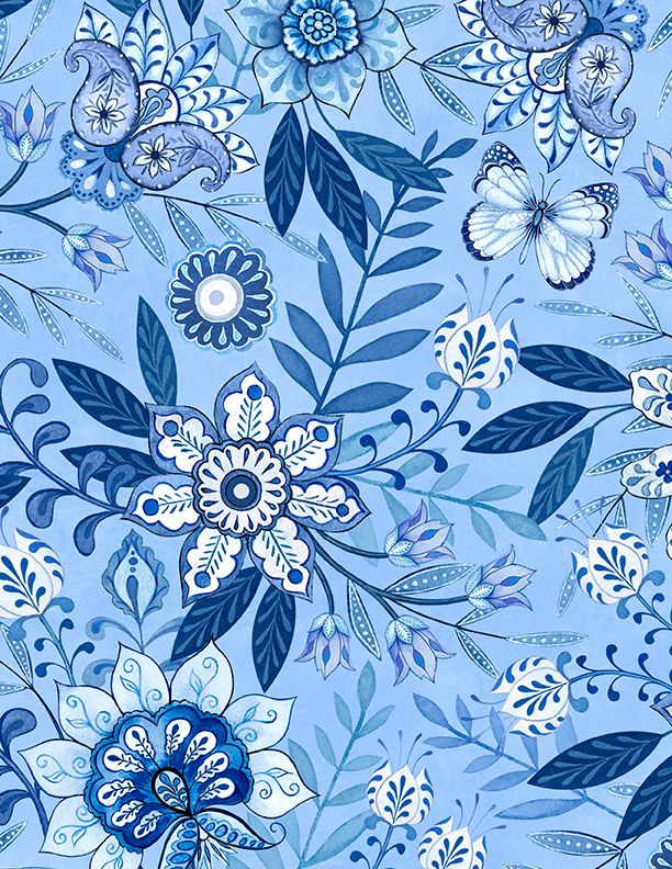 Blooming Blue Large Floral Allover Medium Blue Danielle Leone Wilmington Prints Cotton Fabric