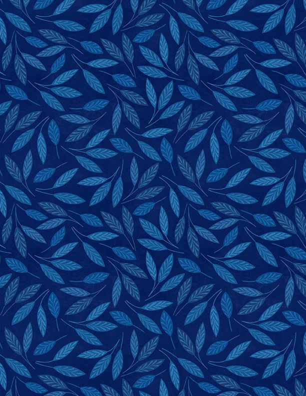 Blooming Blue Leaf Toss Navy Blue Danielle Leone Wilmington Prints Cotton Fabric