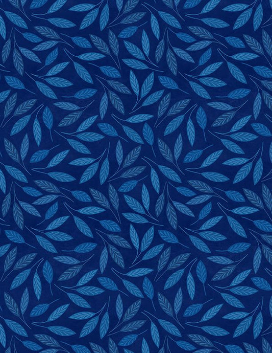 Blooming Blue Leaf Toss Navy Blue Danielle Leone Wilmington Prints Cotton Fabric